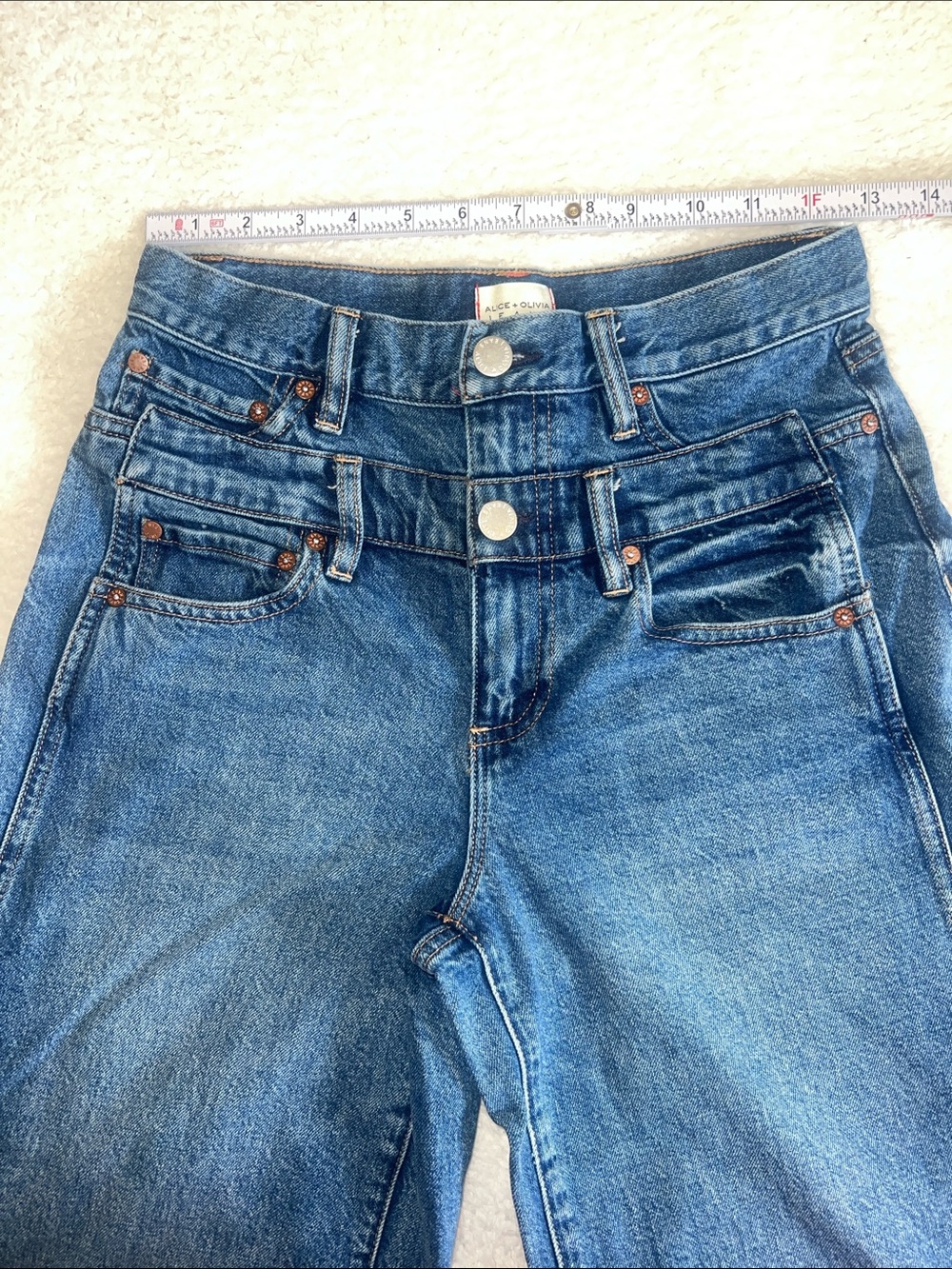 Alice + Olivia Double Waistband Wide Leg Jeans Brooklyn Blue Size 26 - Picture 3 of 12